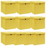 vidaXL Boîtes de rangement et couvercles 10 Pièces Jaune 32x32x32cm Tissu