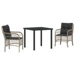 vidaXL Set de dîner de jardin 3 pièces avec coussins en rattan poly gris clair