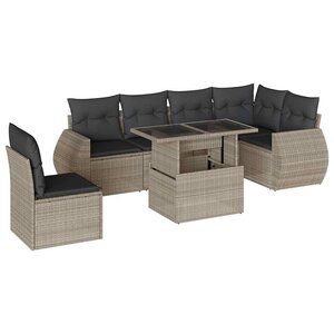 vidaXL Salon de jardin avec coussins 7 Pièces gris clair résine tressée