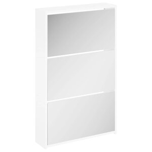 vidaXL Meuble à chaussures avec miroir 3 couches Blanc brillant 63 x 17 x 102 5 cm