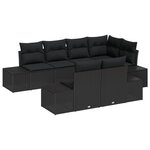 vidaXL Canapé de jardin 7 pièces avec coussins en rotin noir synthétique