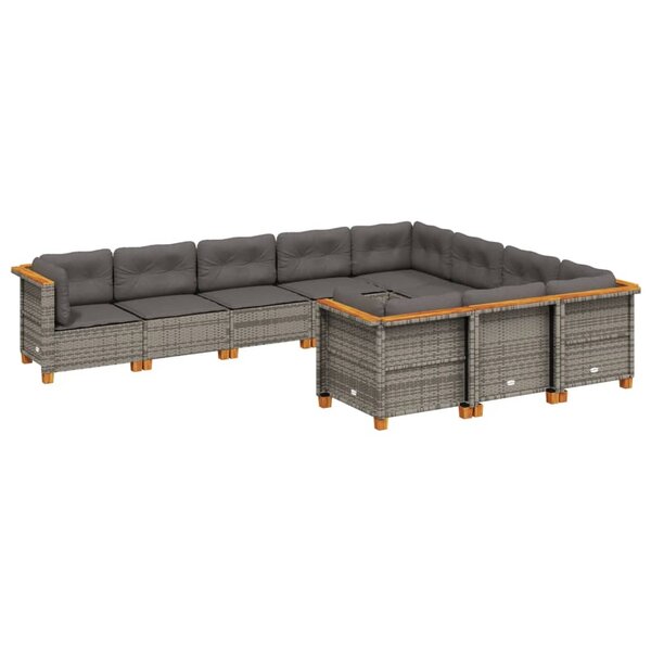 vidaXL Salon de jardin avec coussins 10 Pièces gris résine tressée