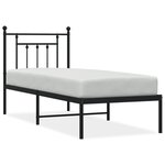 vidaXL Cadre de lit métal avec tête de lit noir 75x190 cm