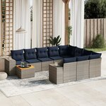 vidaXL Salon de jardin 11 Pièces avec coussins gris résine tressée