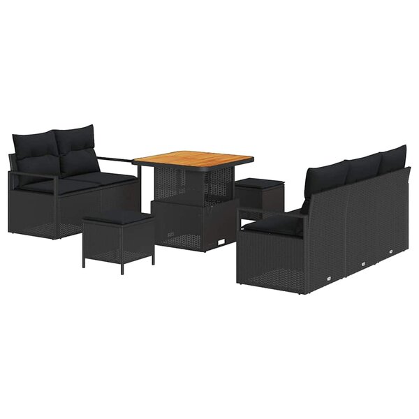 vidaXL Ensemble de canapé de jardin avec coussin 8 Pièces Noir Poly rotin