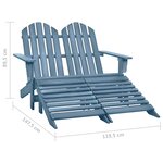 vidaXL Chaise de jardin Adirondack 2 places et pouf Sapin massif Bleu