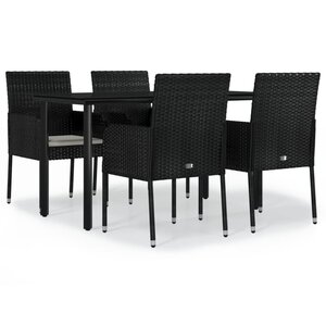 vidaXL Ensemble à manger de jardin coussins 5Pièces Noir Résine tressée