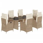 vidaXL Ensemble à manger de jardin et coussins 7 Pièces beige poly rotin