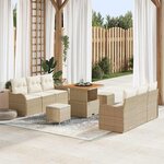 Canapé de jardin 9 pièces avec coussins beige en poly rattan