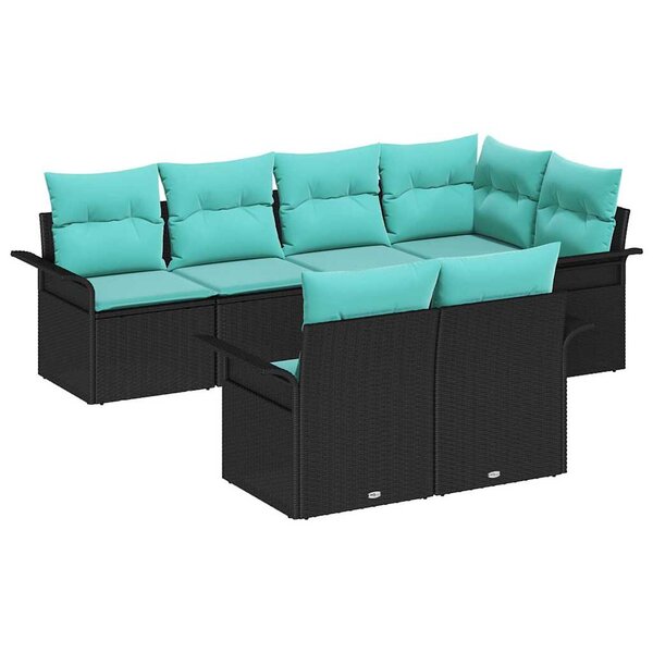 vidaXL Ensemble de canapé de jardin avec coussin 7 Pièces Noir Poly rotin