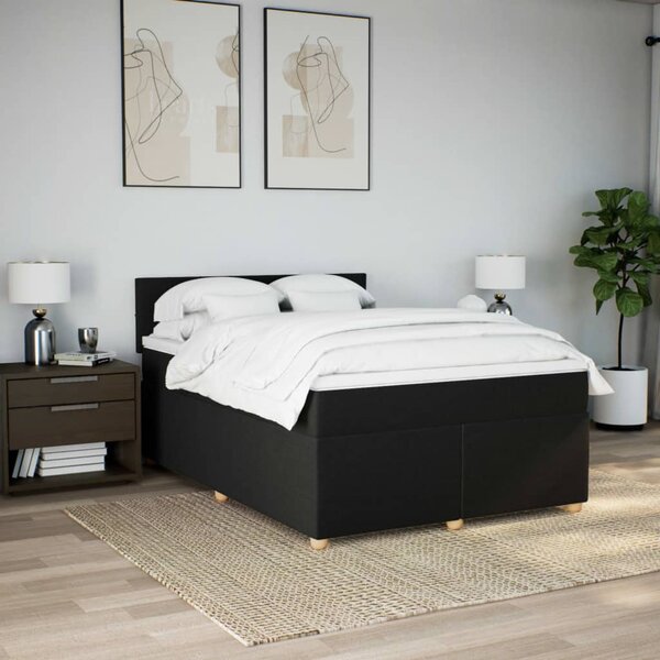 Shop E Dom Guadeloupe - Sommier à lattes de lit avec matelas Noir 140x190 cm Tissu (Noir