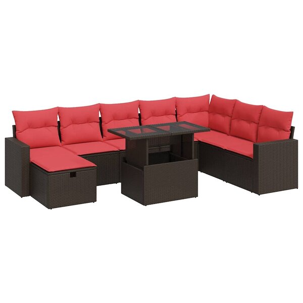 vidaXL Salon de jardin avec coussins 9 Pièces marron résine tressée acacia