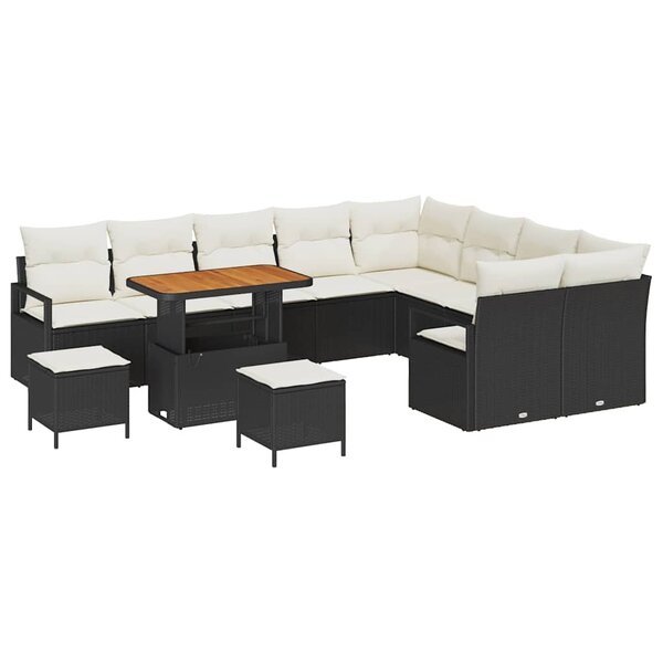 vidaXL Ensemble de canapé de jardin 12 Pièces Noir Poly rotin