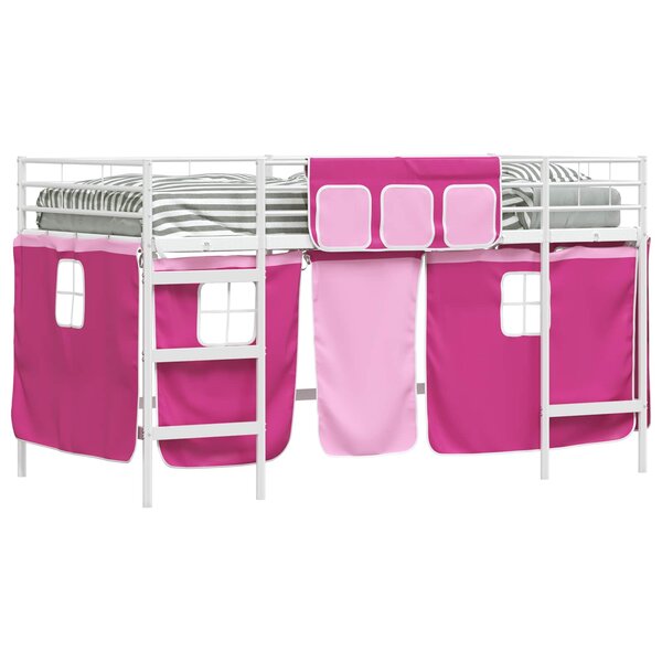 vidaXL Cadre de Lit Mezzanine pour Enfants avec Rideaux Blanc et rose