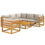 vidaXL Salon de jardin 7 Pièces avec coussins gris clair bois massif