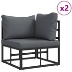 vidaXL Ensemble de canapé de jardin avec coussin 11 Pièces Noir Aluminium