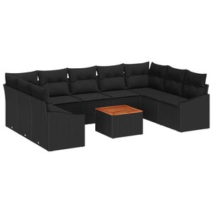 vidaXL Ensemble de canapé de jardin avec coussin 10 Pièces Noir polyrotin