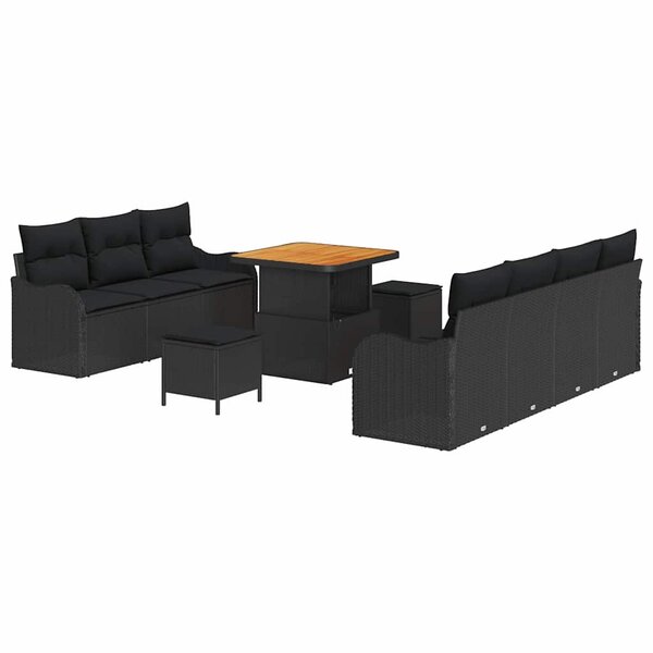 vidaXL Ensemble de canapé de jardin 10 Pièces Noir polyrotin