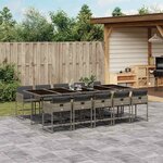 vidaXL Ensemble à manger de jardin 11Pièces avec coussins gris poly rotin