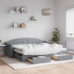 vidaXL Lit de jour avec gigogne et tiroirs gris clair 90x200 cm tissu