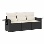 vidaXL Salon de jardin 3 Pièces avec coussins noir résine tressée