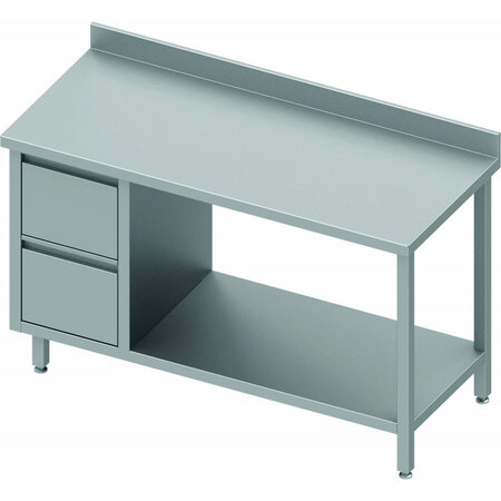 Table inox avec 2 tiroirs a gauche & etagère - gamme 600 - stalgast -  - acier inoxydable1400x600 x600xmm