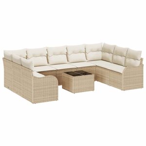vidaXL Ensemble de canapé de jardin 10 Pièces Beige Poly rotin