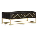 vidaXL Table basse Noir et doré 90x50x35 cm Bois solide de manguier
