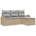Ensemble de Canapé de Jardin 4 Pièces avec Oreillers Beige Rattan Poly