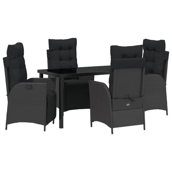 vidaXL Set de jardin de 5 pièces en poly rattan noir