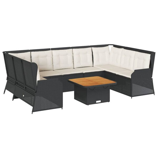 vidaXL Salon de jardin 7 Pièces avec coussins Noir Résine tressée