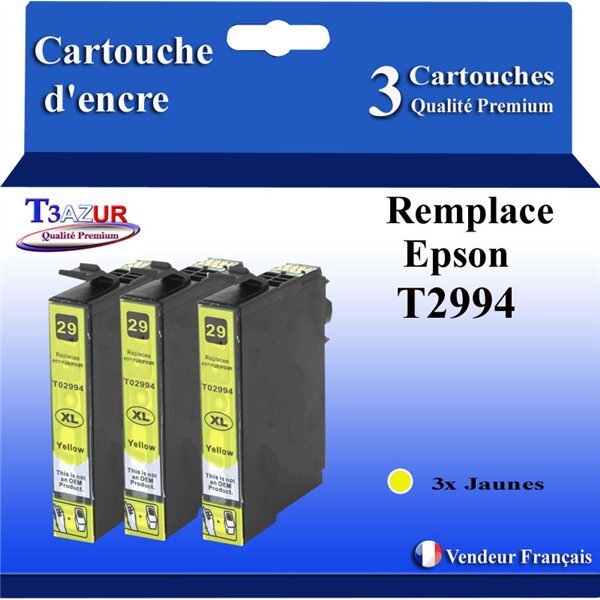 T3AZUR - 3x Cartouches compatibles avec Epson T2994 (série Kiwi) - Jaune