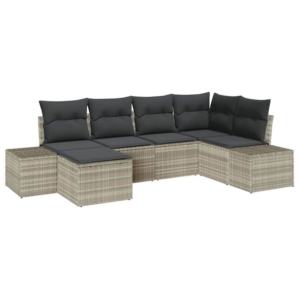 vidaXL Set de canapé de jardin 6 pièces avec coussins en poly rotin gris clair