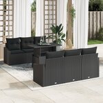 vidaXL Ensemble de canapé de jardin 7 pièces avec coussins en poly rattan noir