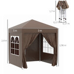 Tonnelle de jardin tente pliante barnum pop-up 2 x 2 m 4 parois latérales amovibles 2 fenêtres sac de transport pour camping  festival  plage  jardin chocolat