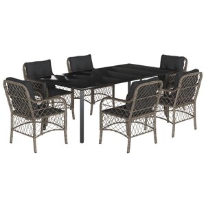 vidaXL Ensemble à manger de jardin et coussins 7 Pièces gris rotin