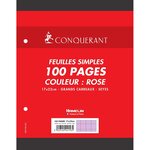 Feuillets mobiles 17x22cm 100p 80g rose CONQUÉRANT