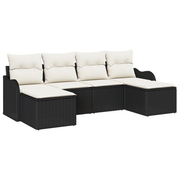 Ensemble de Canapé de Jardin 6 pièces avec Coussins Noir Rattan Poly