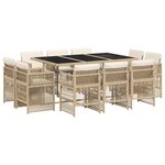 vidaXL Ensemble à manger de jardin et coussins 11 Pièces beige poly rotin