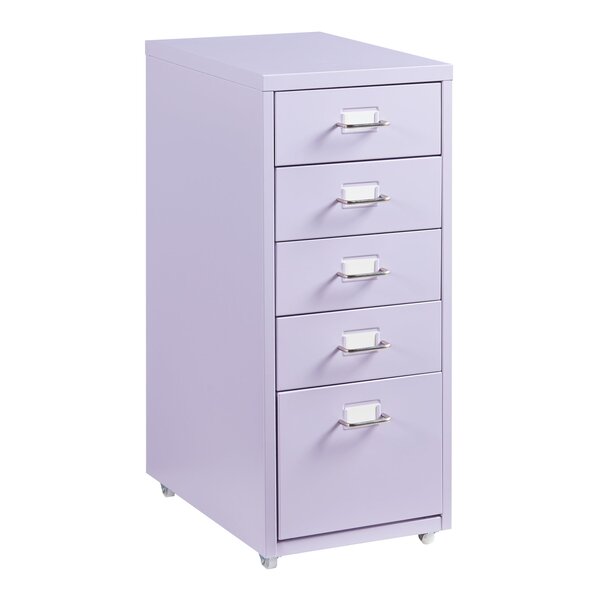 Caisson de bureau armoire meuble de rangement à roulettes avec 5 tiroirs 69 x 28 x 41 cm violet 03_0009110