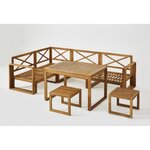 BOCARNEA Salon de jardin LEVATA DINING en bois d'acacia FSC - Avec table haute - 7 personnes - Coussins gris anthracite + Housse inc
