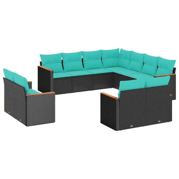 vidaXL Salon de jardin 11 Pièces avec coussins noir résine tressée