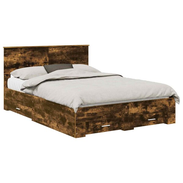 vidaXL Cadre de lit Chêne fumé 140 x 200 cm Bois d'ingénierie