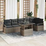vidaXL Ensemble de canapé de jardin 7 Pièces Gris Poly rotin