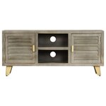 vidaXL Meuble TV Bois solide de manguier Gris avec laiton 110x30x48 cm