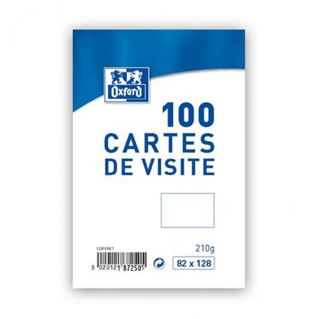 Oxford correspondance 100 cartes de visite 8,2 x 12,8 cm blanc