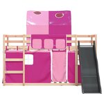 vidaXL Lit superposé avec toboggan et rideaux rose 90x190 cm