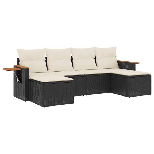 vidaXL Salon de jardin 6 Pièces avec coussins noir résine tressée