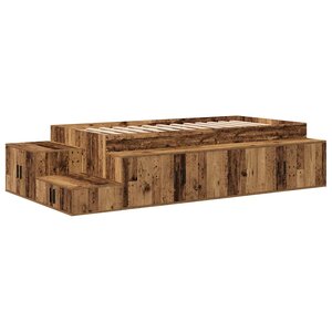 vidaXL Cadre de lit avec rangement Bois Ancien 90 cm Bois d'ingénierie