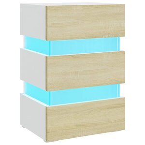 vidaXL Table de chevet à LED Blanc et chêne sonoma 45x35x67 cm